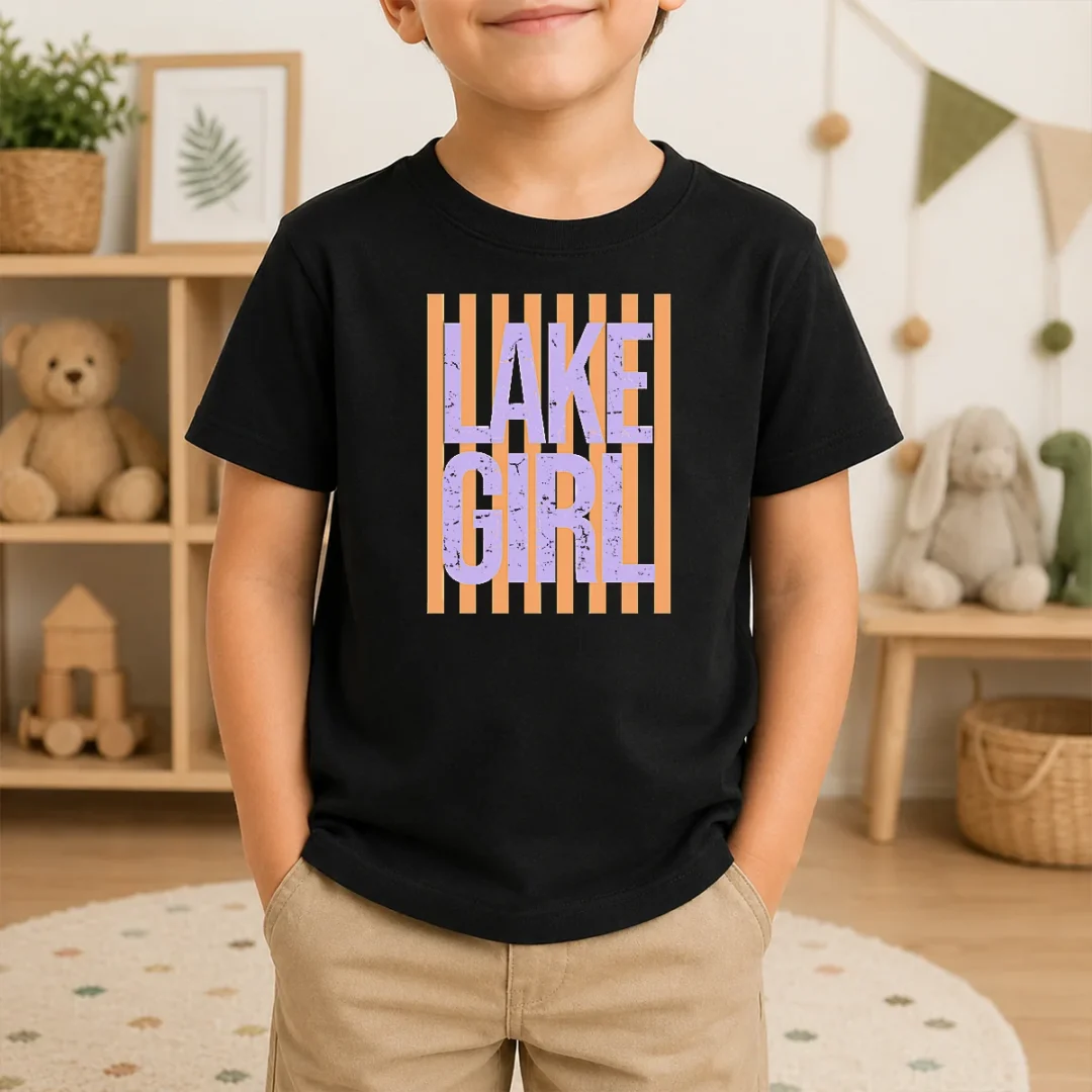 Pretty Retro Stripes Sunshine Lake Girl Kids T Shirt Pretty Retro Stripes Sunshine Lake Girl Kids T-Shirt