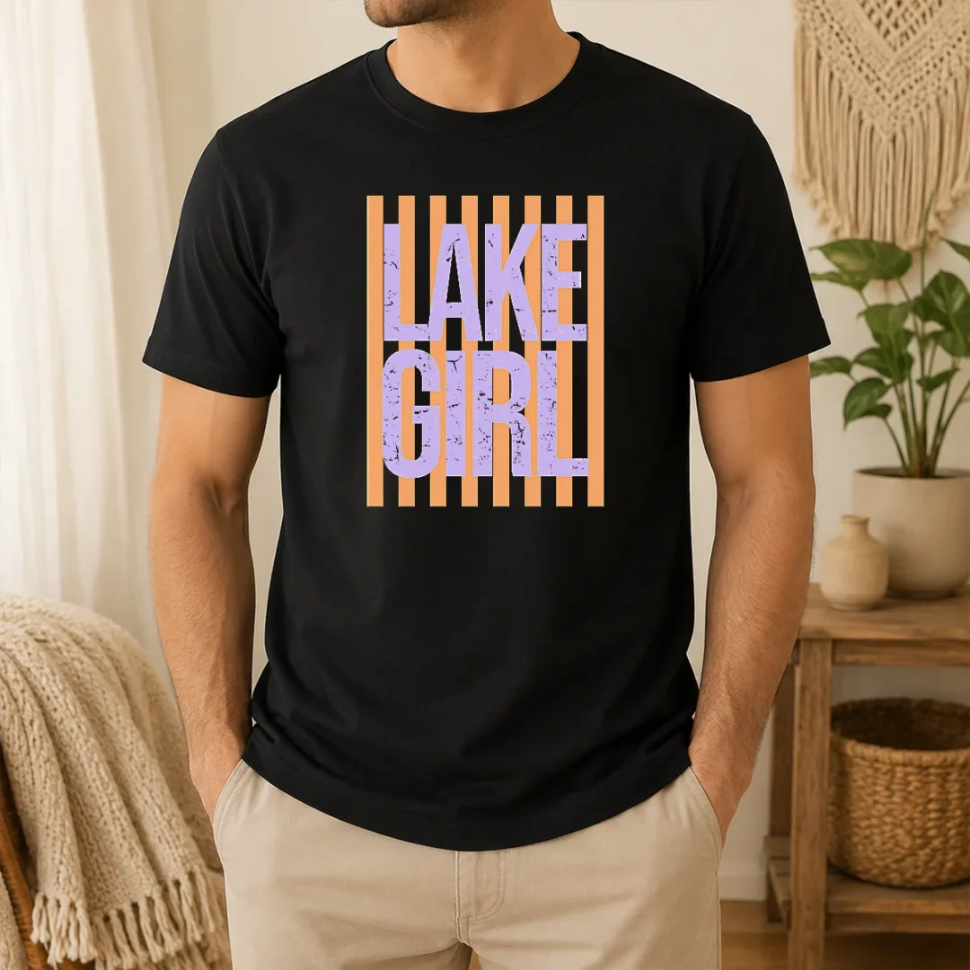 Pretty Retro Stripes Sunshine Lake Girl t shirt Pretty Retro Stripes Sunshine Lake Girl