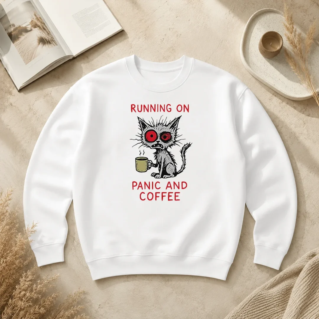 Pretty Running On Panic And Coffee Cat Caffeine Sweater Pretty Running On Panic And Coffee Cat Caffeine Sweater