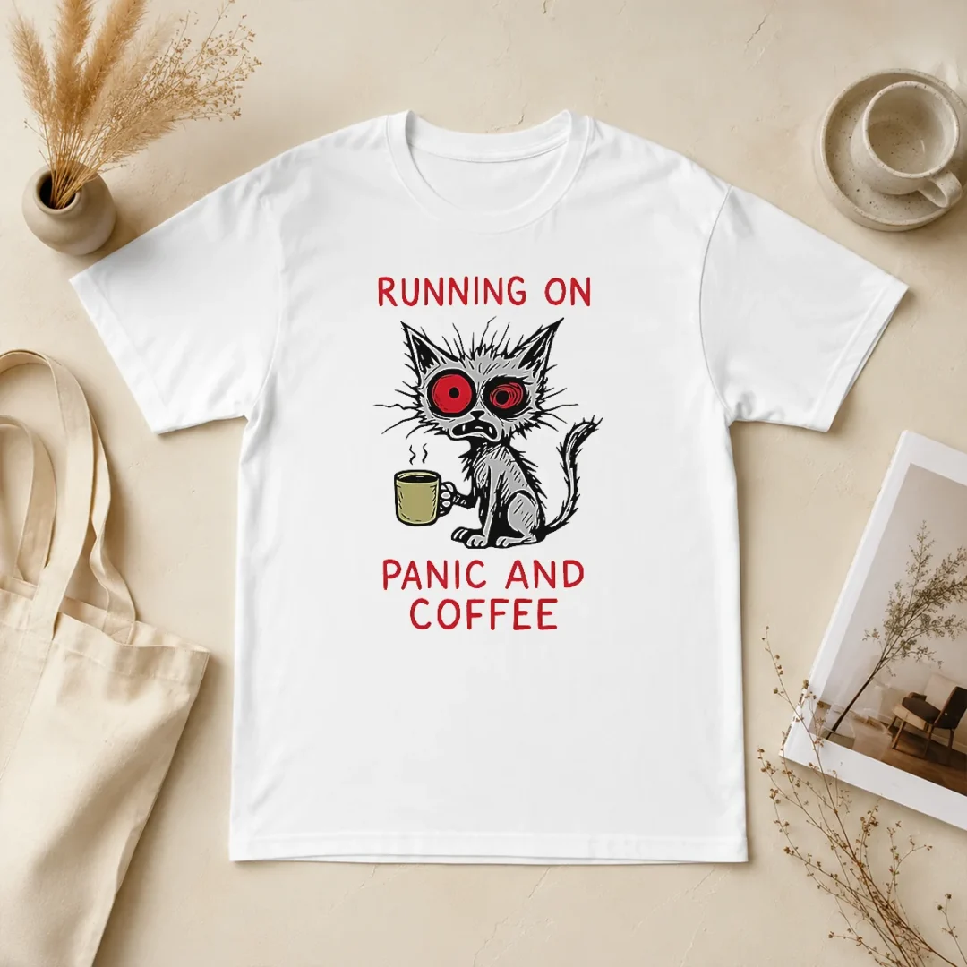 Pretty Running On Panic And Coffee Cat Caffeine t shirt Pretty Running On Panic And Coffee Cat Caffeine