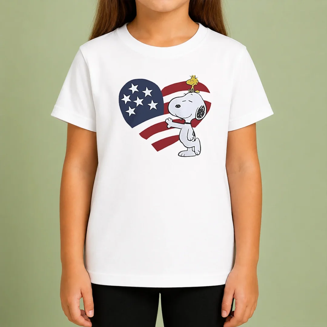 pretty-snoopy-and-woodstock-american-flag-heart-kids-t-shirt-1 Pretty Snoopy And Woodstock American Flag Heart Kids T-Shirt