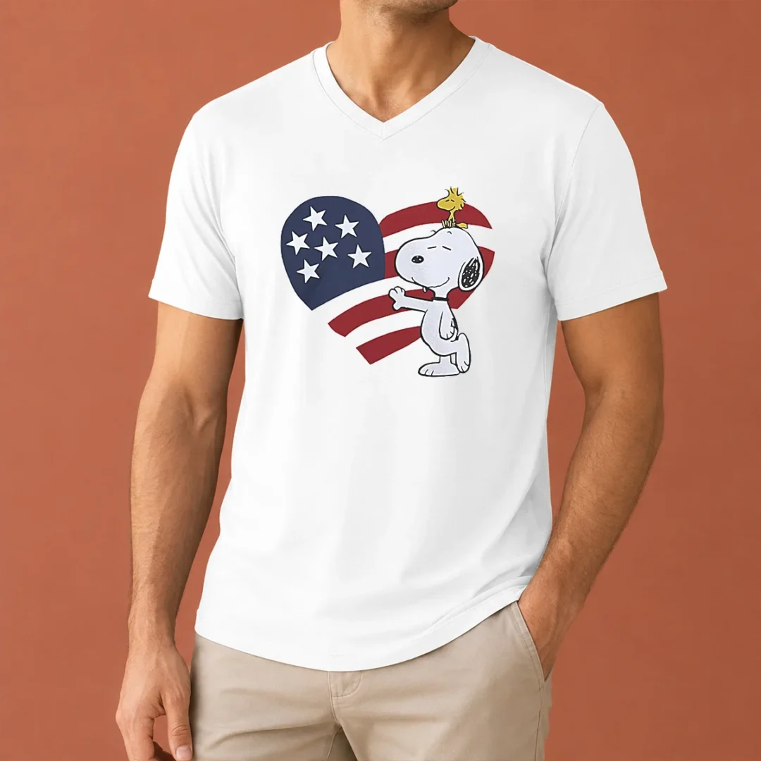 pretty-snoopy-and-woodstock-american-flag-heart-v-neck-shirt-1 Pretty Snoopy And Woodstock American Flag Heart V-Neck Shirt