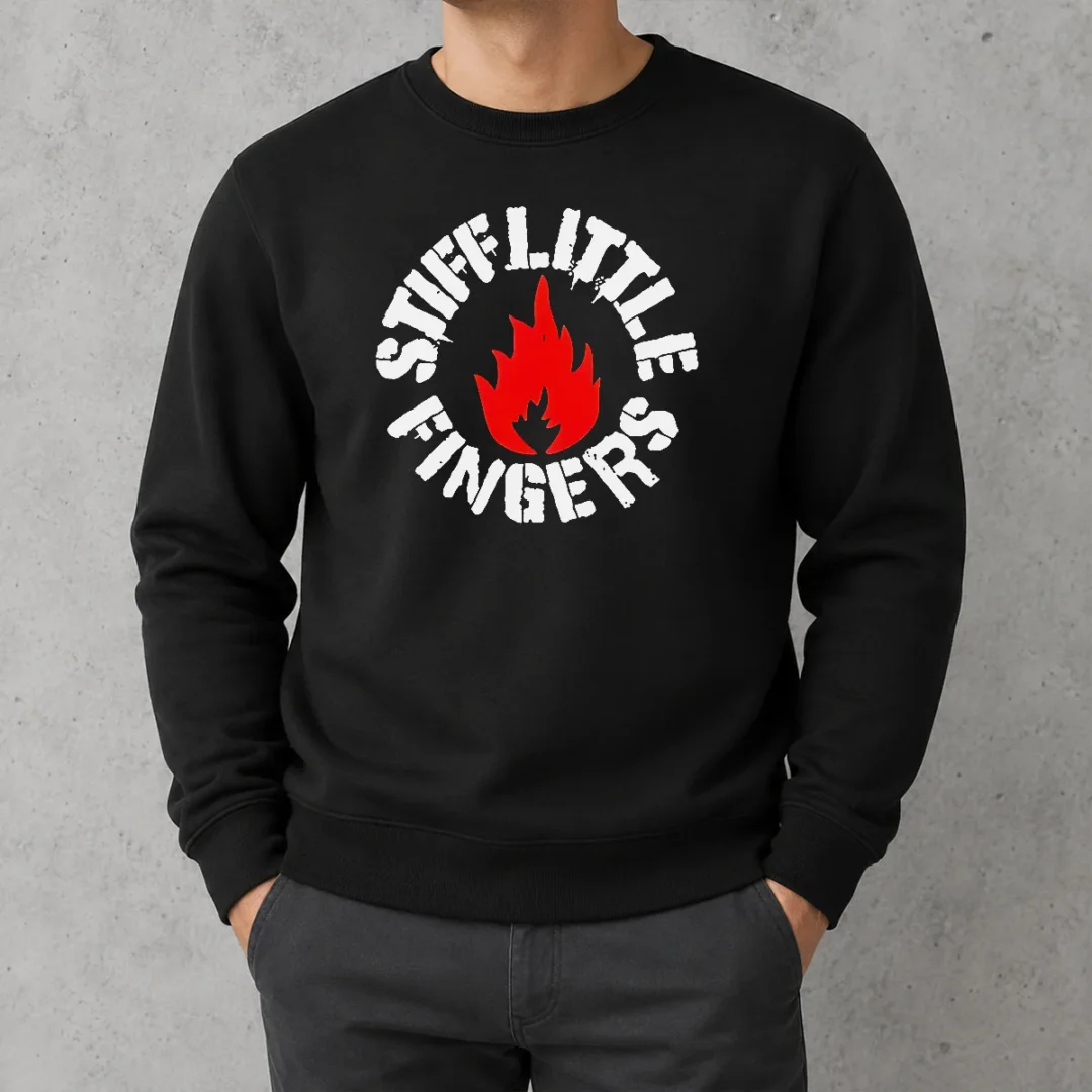 pretty-stiff-little-fingers-circular-badge-logo-with-flame-emblem-centered-inside-sweater Pretty Stiff Little Fingers Circular Badge Logo With Flame Emblem Centered Inside Sweater in black, front view