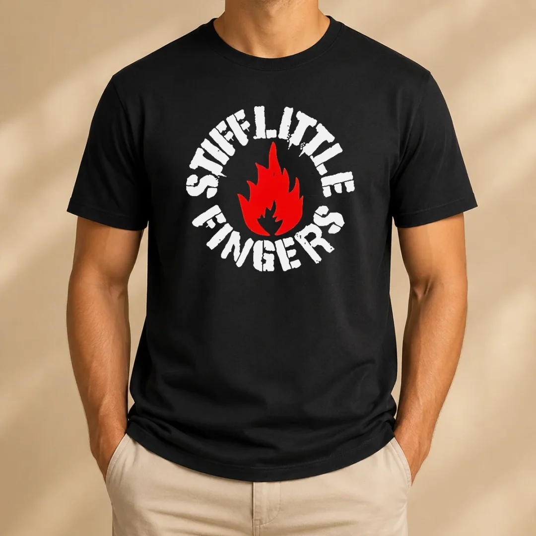 pretty-stiff-little-fingers-circular-badge-logo-with-flame-emblem-centered-inside-t-shirt Pretty Stiff Little Fingers Circular Badge Logo With Flame Emblem Centered Inside