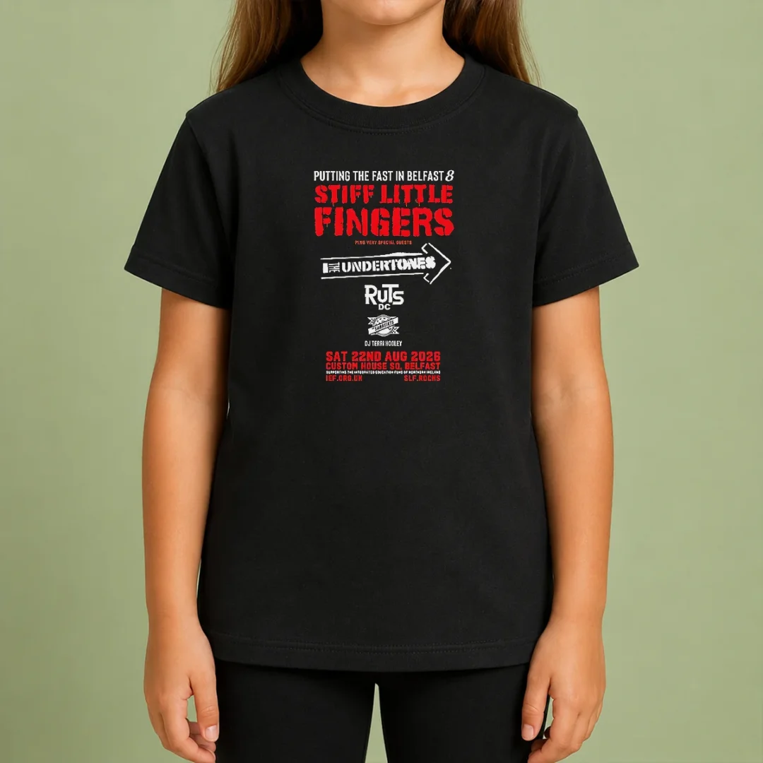 Pretty Stiff Little Fingers Putting The Fast In Belfast 8 Custom House Square 2026 Kids T Shirt Pretty Stiff Little Fingers Putting The Fast In Belfast 8 Custom House Square 2026 Kids T-Shirt