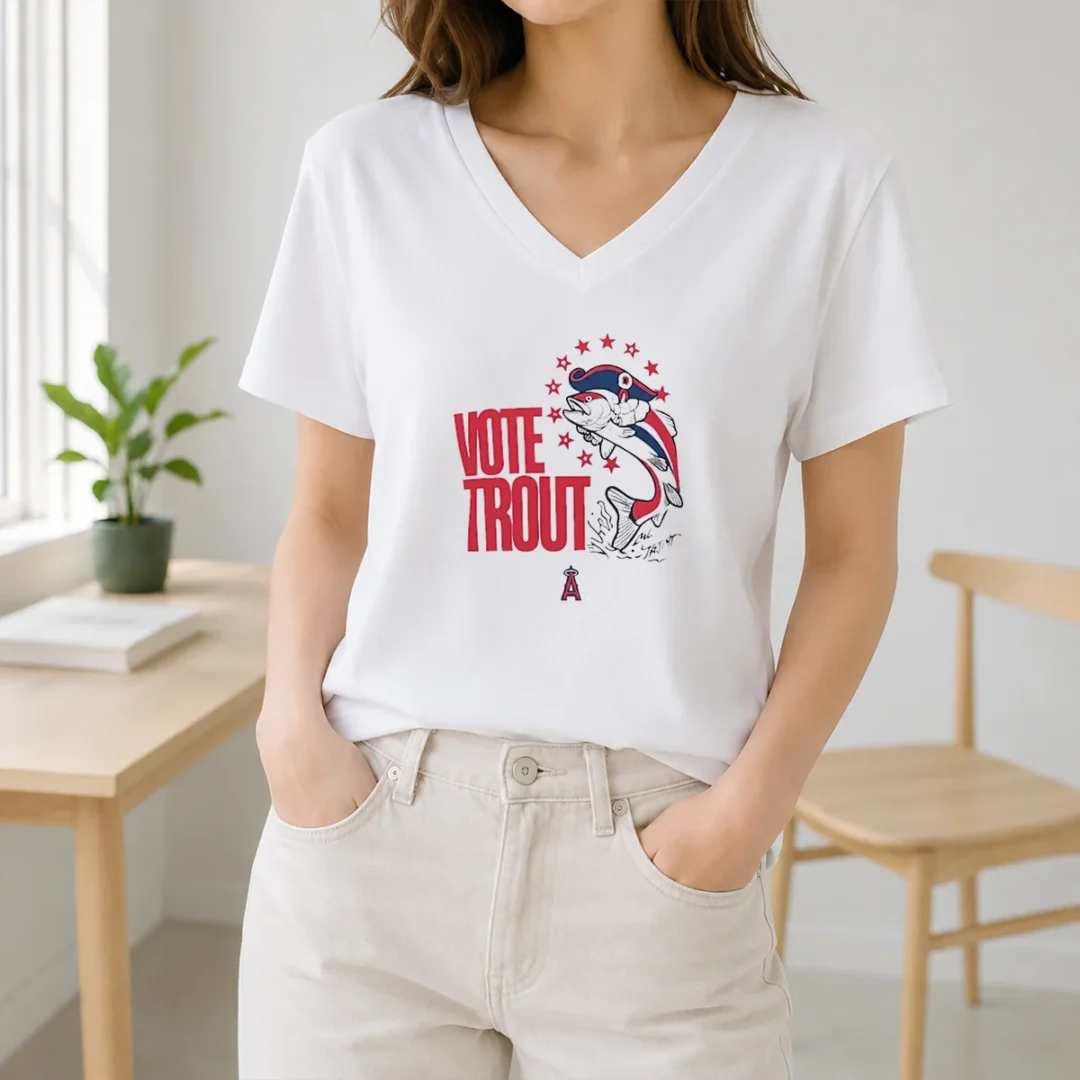 Pretty Trout Signature Vote For Mike Trout Angels V Neck Shirt Pretty Trout Signature Vote For Mike Trout Angels V-Neck Shirt