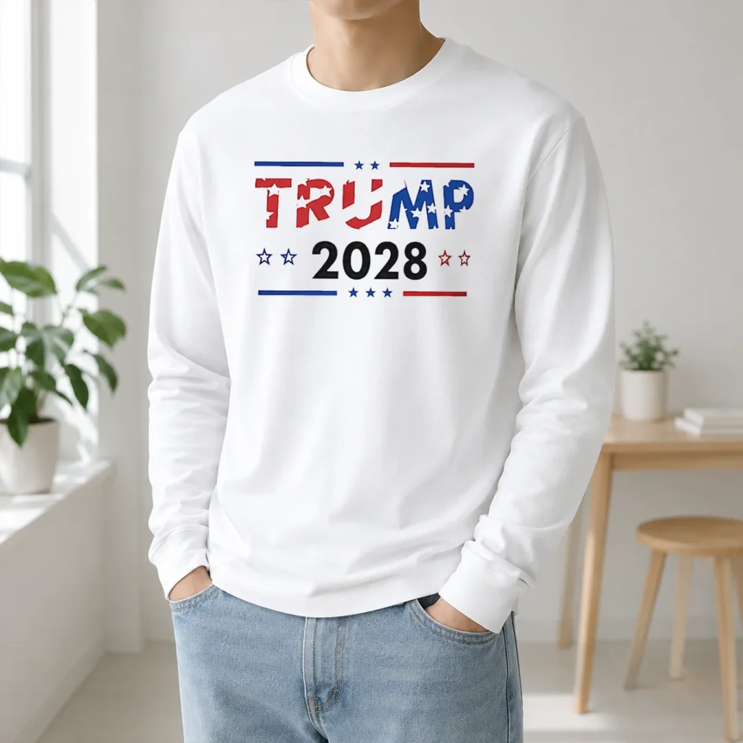 Pretty Trump 2028 Patriotic Stars And Stripes Long Sleeve Shirt Pretty Trump 2028 Patriotic Stars And Stripes Long Sleeve Shirt