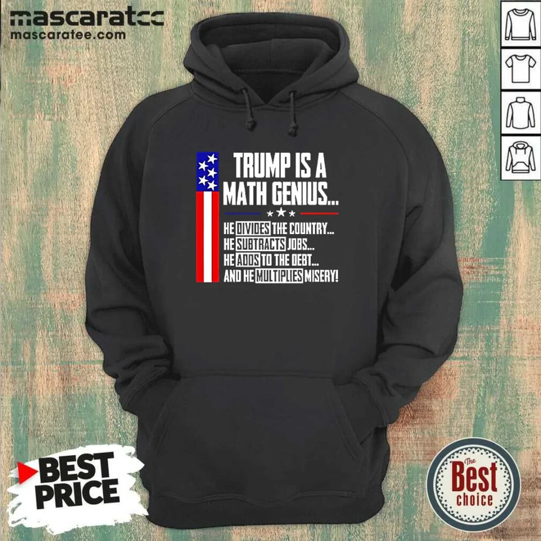 pretty-trump-is-a-math-genius-hoodie Pretty Trump Is A Math Genius Hoodie in black with front graphic design and drawstring hood