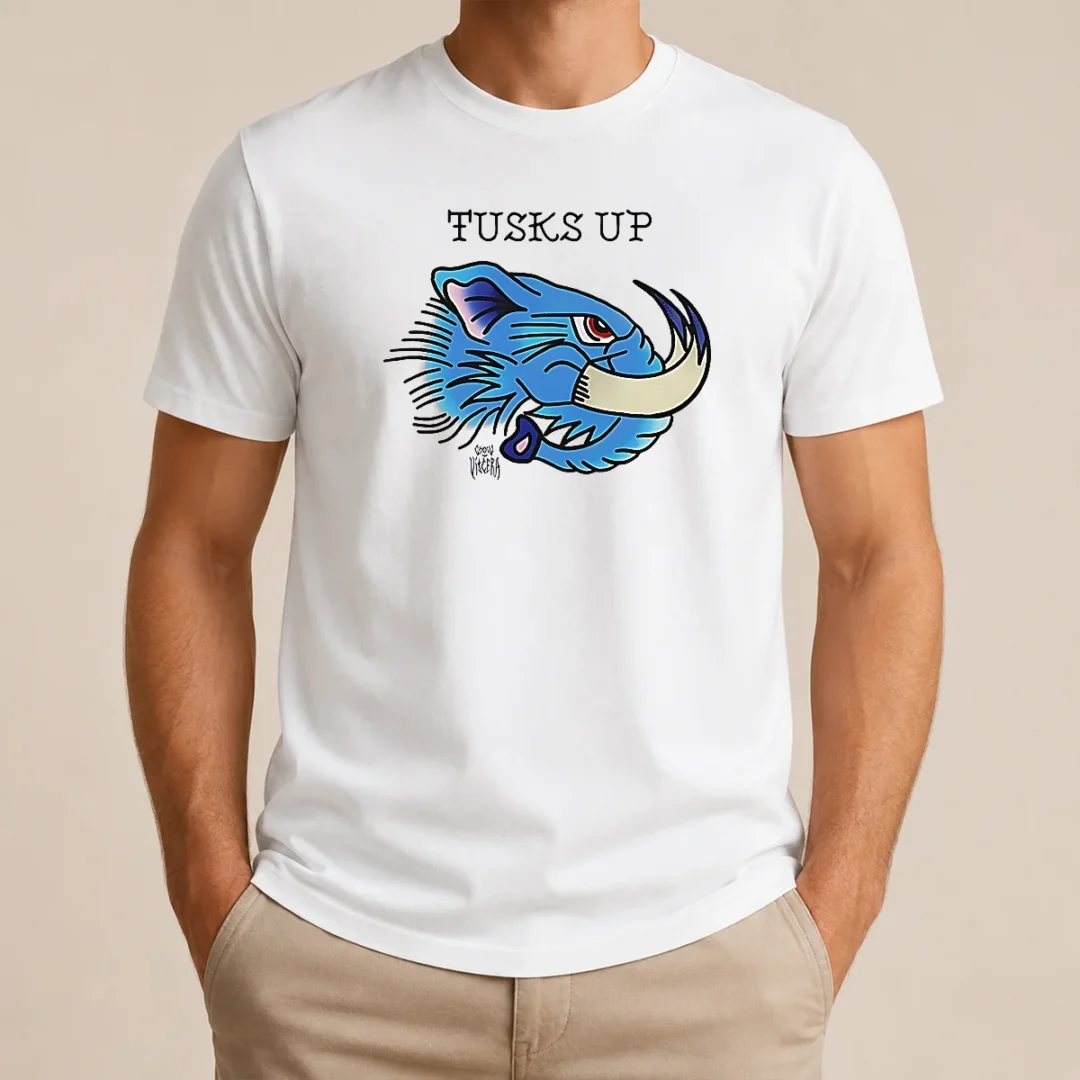 Pretty Tusks Up Blue Boar Head By Ghou Viscera T Shirt Pretty Tusks Up Blue Boar Head By Ghou Viscera t shirt front view in blue with detailed boar head graphic