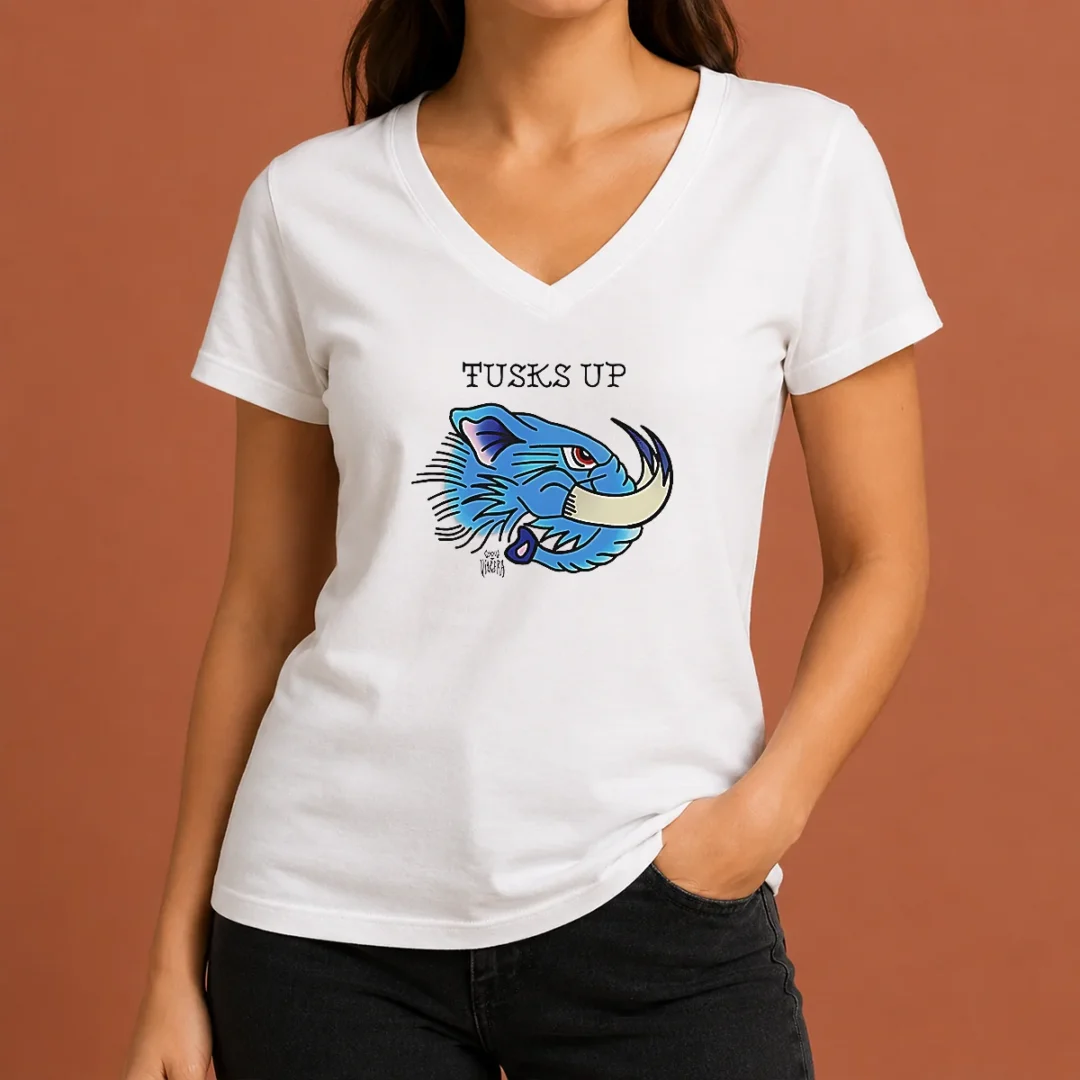Pretty Tusks Up Blue Boar Head By Ghou Viscera V Neck Shirt Pretty Tusks Up Blue Boar Head By Ghou Viscera V-Neck Shirt