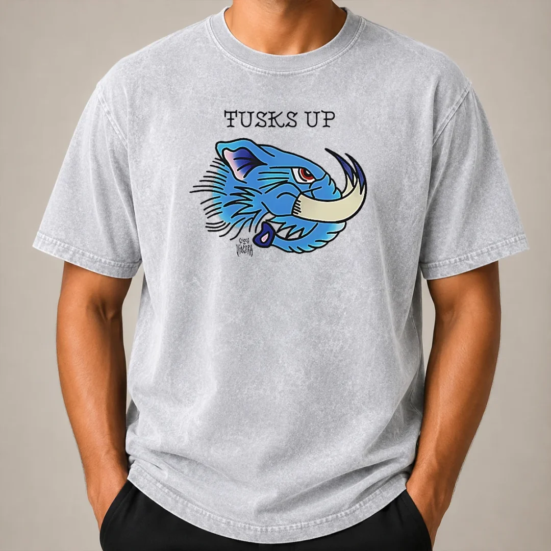 Pretty Tusks Up Blue Boar Head By Ghou Viscera Washed T Shirt Pretty Tusks Up Blue Boar Head By Ghou Viscera Washed T-Shirt