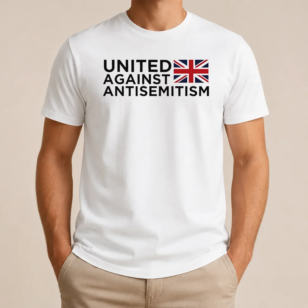 Pretty United Against Antisemitism UK Flag Anti Hate T Shirt Pretty United Against Antisemitism UK Flag Anti Hate t shirt in white, short sleeve cotton tee