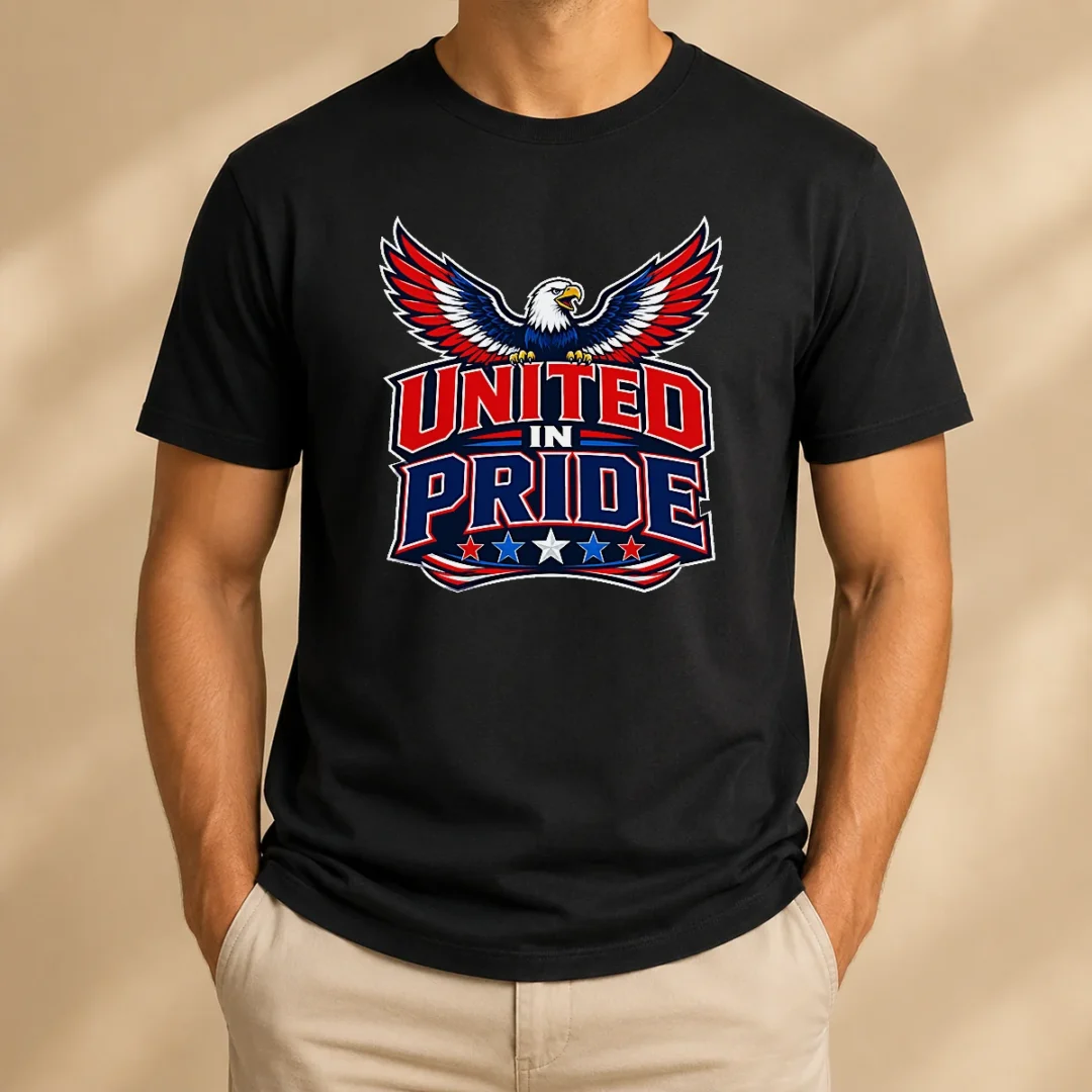 pretty-united-in-pride-eagle-typography-t-shirt-3 Pretty United In Pride Eagle Typography t shirt in white, featuring bold eagle graphic and colorful pride-themed typography