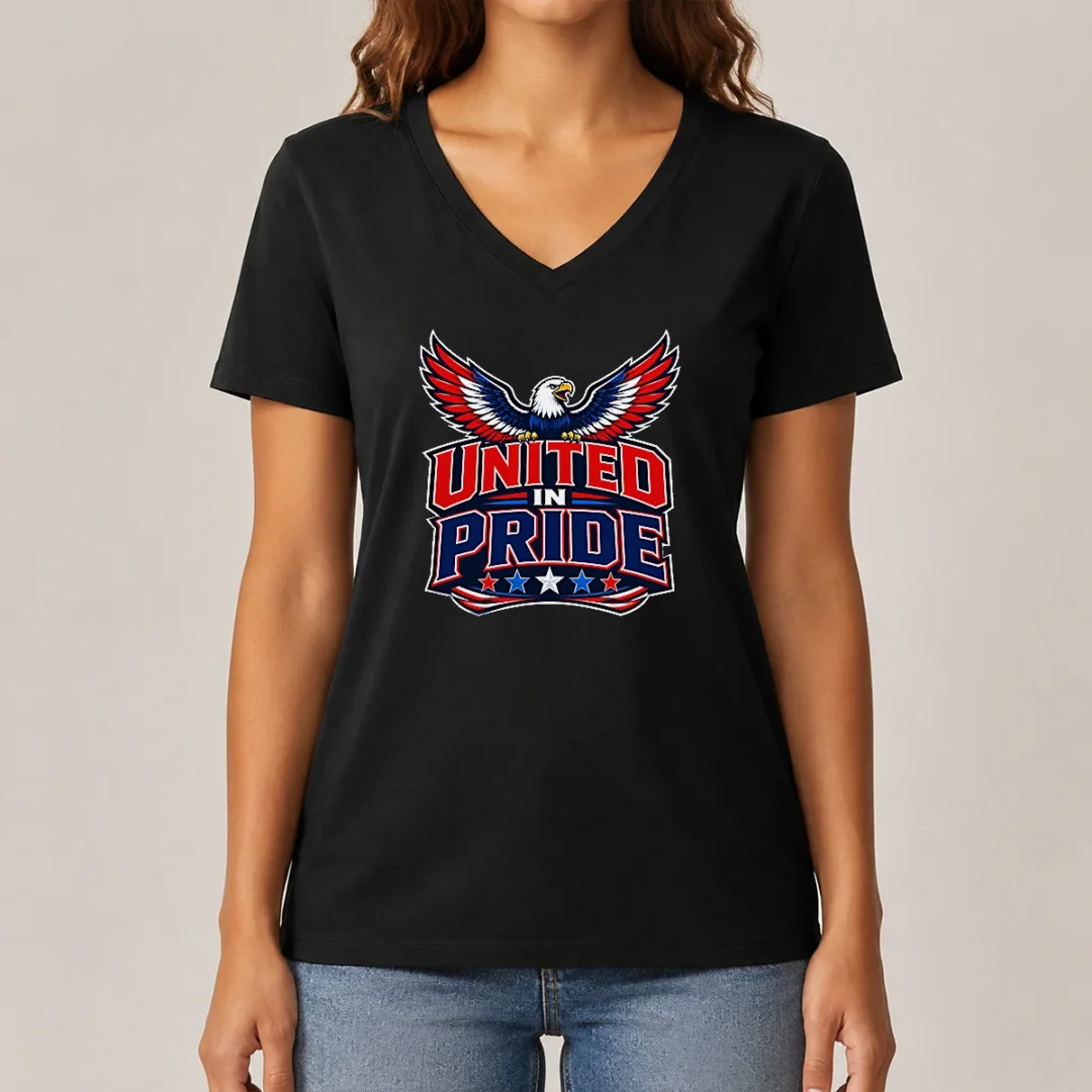 pretty-united-in-pride-eagle-typography-v-neck-shirt-1 Pretty United In Pride Eagle Typography V-Neck Shirt