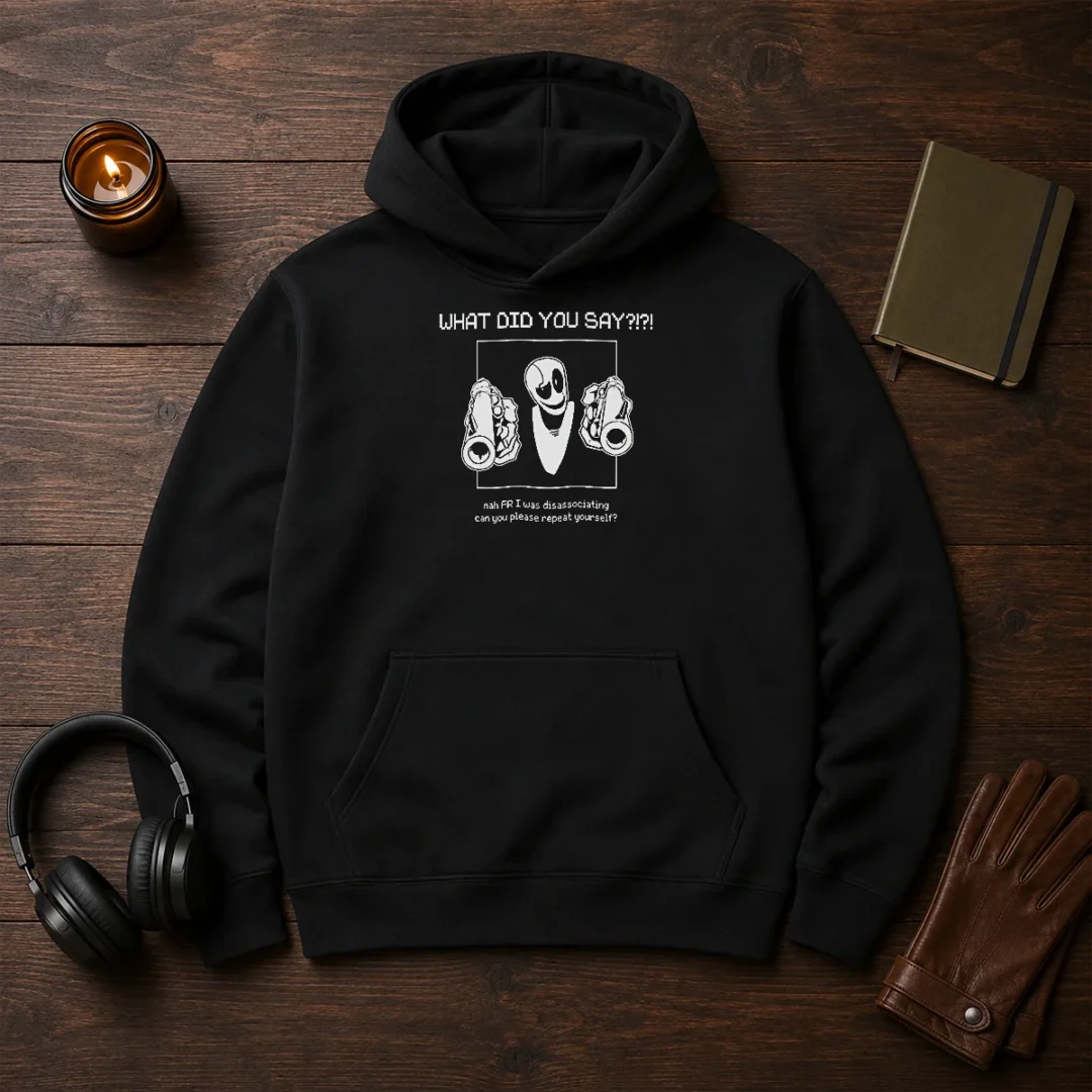 pretty-wd-gaster-what-did-you-say-disassociating-meme-hoodie-2-1 Pretty WD Gaster What Did You Say Disassociating Meme Hoodie in black, featuring a front graphic print and a comfortable fit