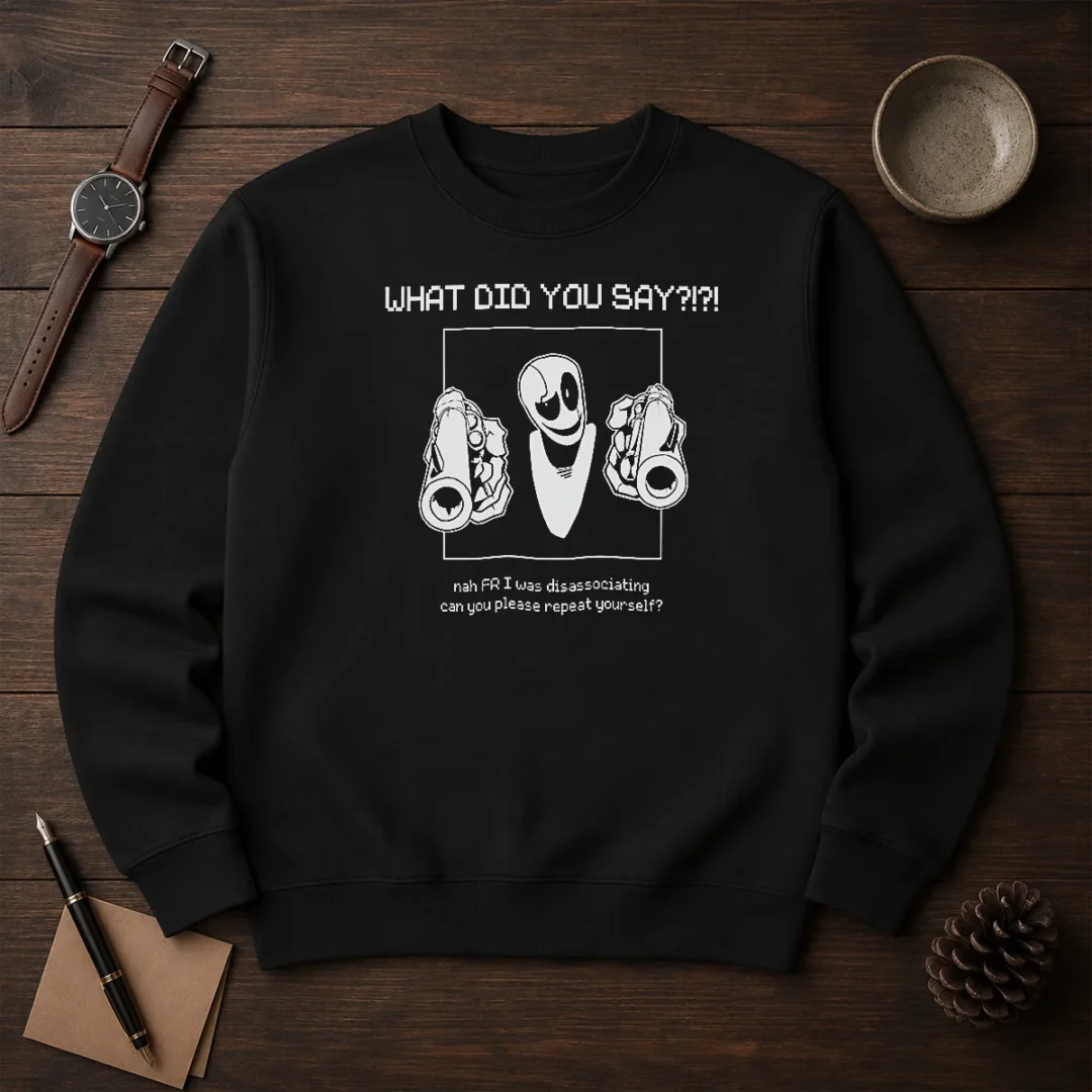 pretty-wd-gaster-what-did-you-say-disassociating-meme-sweater-2-1 Pretty WD Gaster What Did You Say Disassociating Meme Sweater in black, long-sleeve pullover with graphic print