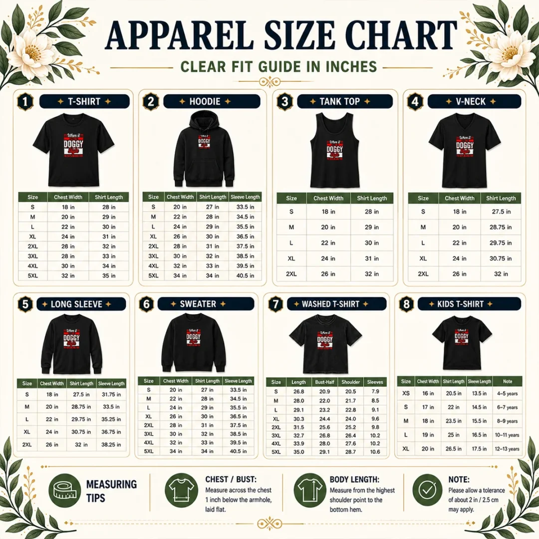 pretty-when-it-comes-to-doggy-style-i-am-100-percent-behind-you-size-chart Size chart for Pretty When It Comes To Doggy Style I Am 100 Percent Behind You with measurements in inches and cm