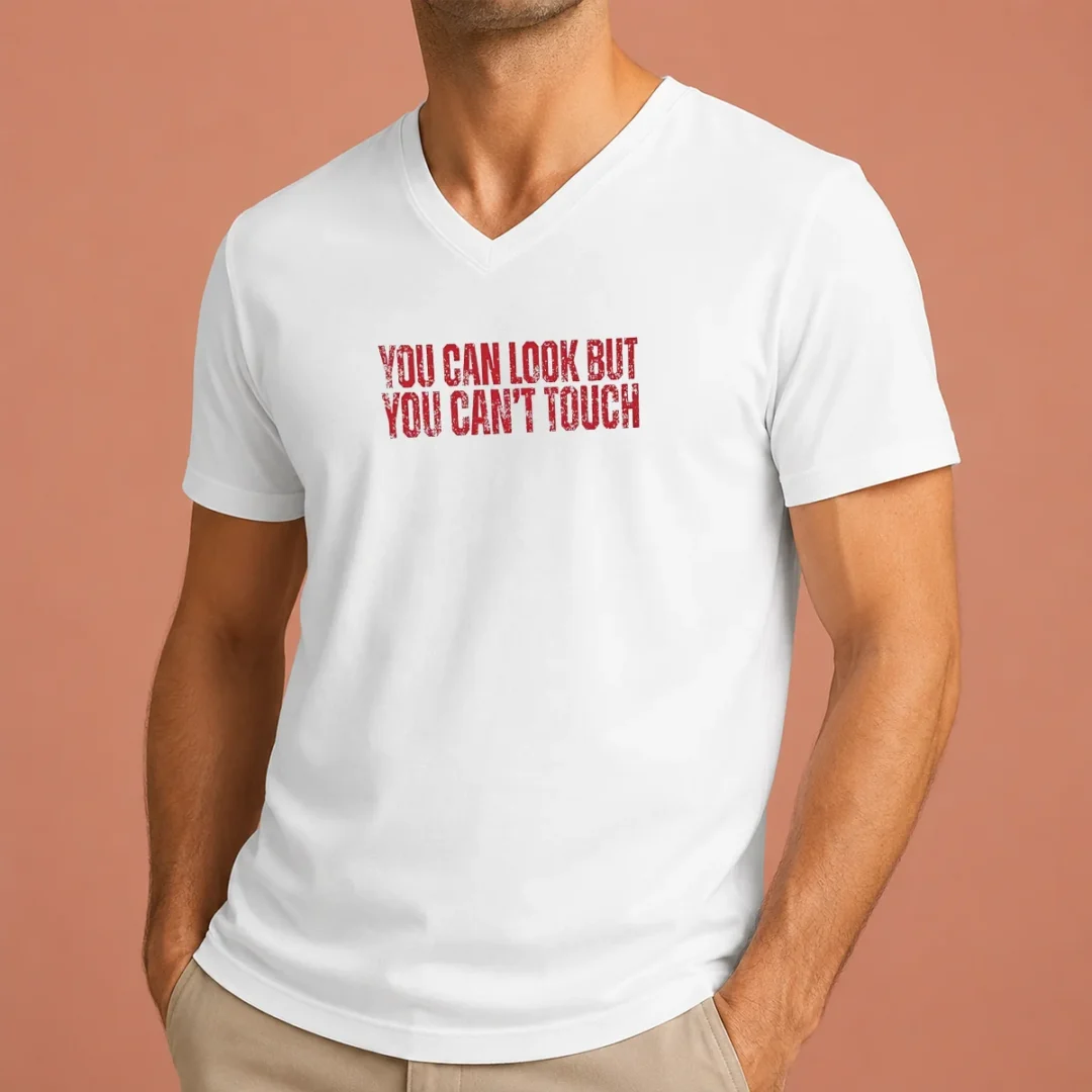 pretty-you-can-look-but-you-can-t-touch-distressed-v-neck-shirt Pretty You Can Look But You Can'T Touch Distressed V Neck Shirt in a soft fabric with a relaxed fit