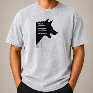 Funny Wolf Then The Wolf Arrives Not To Create The Problem But To Reveal It printed on a comfortable washed t shirt