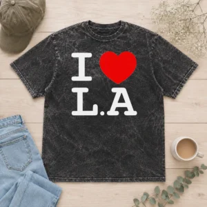 Pretty I Love LA Basic Washed T Shirt in soft cotton with a classic fit and vintage washed look