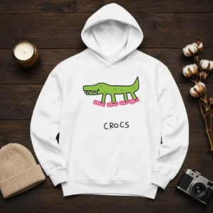 Funny Crocs Crocodile Wearing Pink Shoes Drawing Hoodie