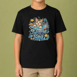 Premium Cute Kittens Of The Sea Watercolor Line Art Kids T-Shirt