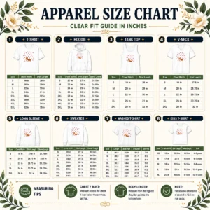 Size chart for Premium Cute Corgi Dog Valentines Day showing measurements in inches and cm