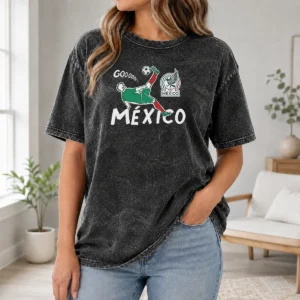 Official Mexico Soccer Gooool Gooooal Bicycle Kick Sport Fan Mexican National Team Washed T-Shirt