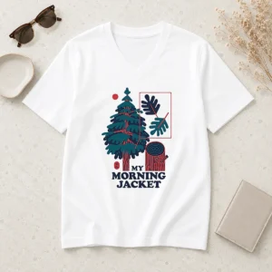 Awesome My Morning Jacket Tree Logo V Neck Shirt in dark gray, featuring a soft fabric and fitted cut