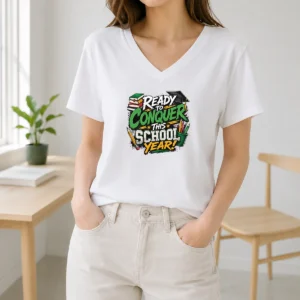 Pretty Back To School Excitement Ready To Conquer V-Neck Shirt