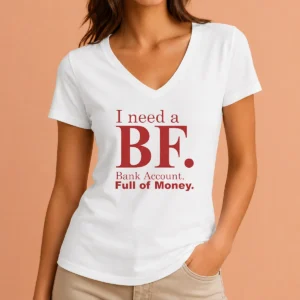 Pretty I Need A BF Bank Account Full Of Money V Neck Shirt in soft fabric with short sleeves