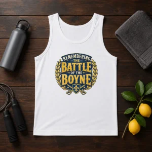 Original Pride In History Typography For Battle Of The Boyne (2) tank top in white, featuring bold historical typography design