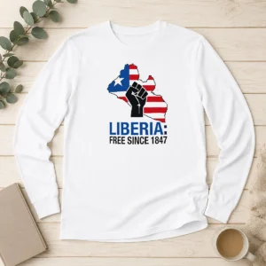 Happy Nice Liberia Free Since 1847 long sleeve shirt featuring bold graphic print and comfortable fit