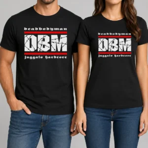 Happy Pretty Deadbodyman DBM Juggalo Hardcore t shirt in black, featuring bold graphic print on front