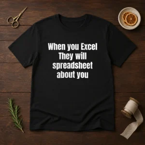 Pretty When You Excel They Will Spreadsheet About You t shirt in white, front view, unisex crew neck