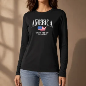 Good United States Of America Two Fiddy 1776 2026 long sleeve shirt in classic fit with patriotic design