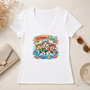 Pretty Kittens Of The Sea Cartoon V-Neck Shirt
