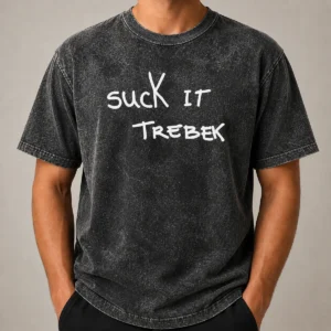 Official Awesome Suck It Trebek Chalk Text Washed T-Shirt