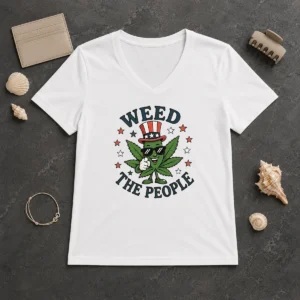 Awesome Weed The People Cannabis Uncle Sam Character Patriotic Leaf Symbol V-Neck Shirt