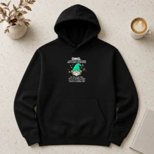 Premium Gnome Brain Discovery Cartoon Hoodie in charcoal gray with front graphic print and adjustable drawstring hood