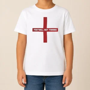 Original Funny Football Not Farage England St George'S Cross Kids T Shirt in white with bold red cross design