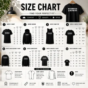 Size chart for Hot Awesome My Favorite Sea Is The Puss Sea with measurements in inches and cm