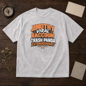 Official Jimothy Viral Raccoon Funny Trash Panda Typography Washed T Shirt in soft faded fabric