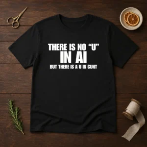 Hot There Is No U In AI But There Is A U In Cunt t shirt in black, classic fit, short sleeve cotton tee