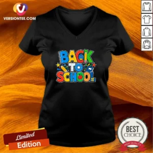 Premium Exciting Back To School Silhouette For Students V-Neck Shirt