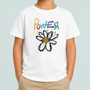Good Dragon Power World Tour Flower Handraw kids t shirt featuring colorful dragon and floral artwork on a comfortable cotton tee