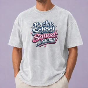 Original Back To School Squad Y2K Chrome Washed T Shirt featuring a soft vintage washed fabric and chrome graphic print