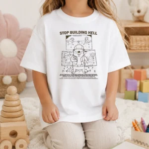 Nice Stop Building Hell Working Together We Can Build Anything We Like Beaver kids t shirt with colorful beaver graphic and motivational text