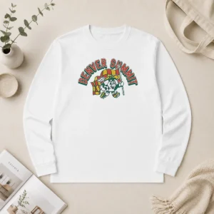 Pretty Denver Summit Mascot Soccer Ball Character long sleeve shirt displayed on a flat lay with vibrant mascot design