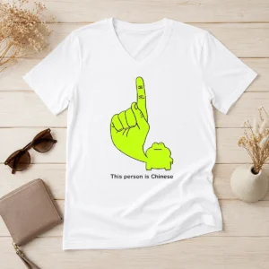 Top This Person Is Chinese Green Frog Pointing Finger Meme V-Neck Shirt